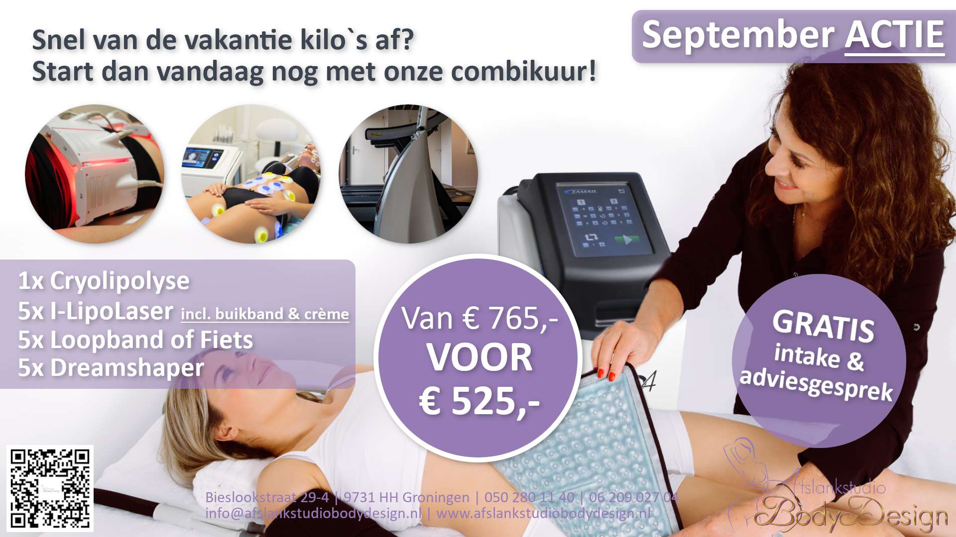 September actie Cryolipolyse I-Lipolaser Loopband Fiets Dreamshaper - Afslankstudio Body Design